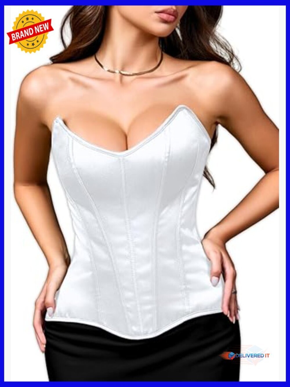 15 Steel Boned Overbust Corset Top, Satin Lace Up Shapewear, XS-6XL